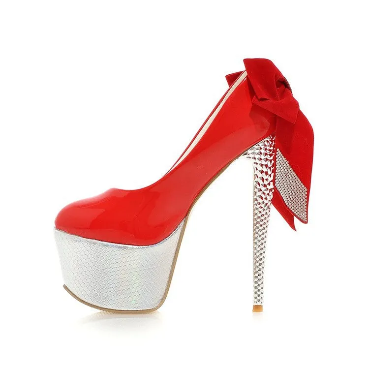 Bow Tie Platform High Heeled Wedding Shoes for Women 2249