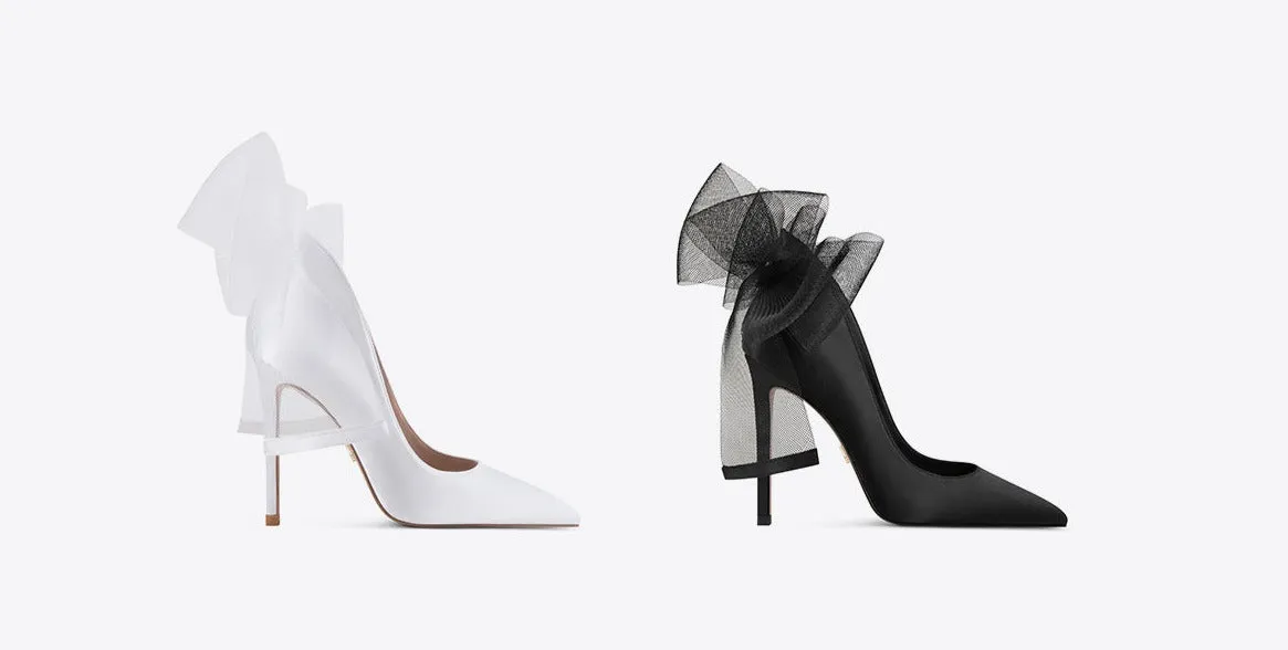 Fab Fei 2022 autumn and winter new pointed-toe silk cloth mesh bow high-heeled shoes- Mari Maxi