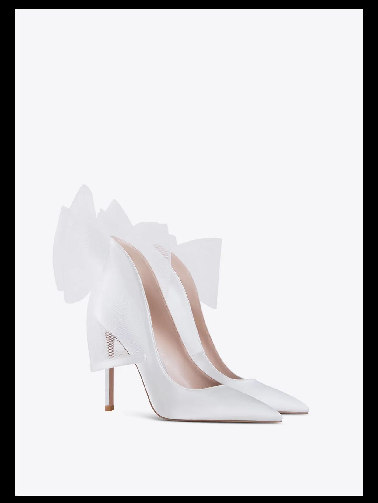 Fab Fei 2022 autumn and winter new pointed-toe silk cloth mesh bow high-heeled shoes- Mari Maxi