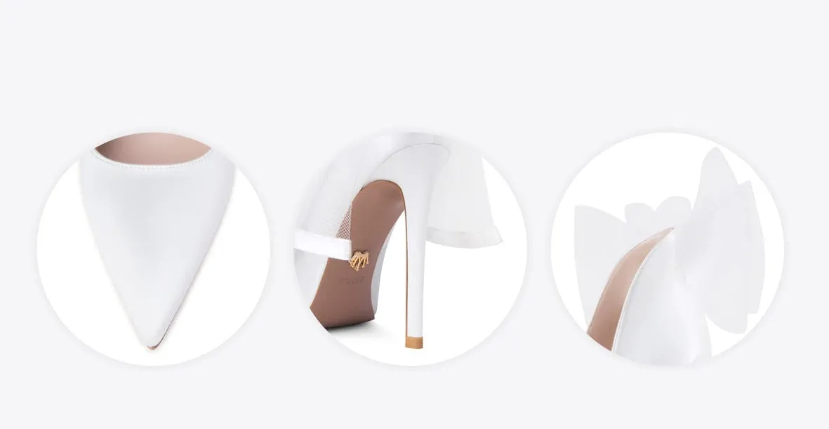 Fab Fei 2022 autumn and winter new pointed-toe silk cloth mesh bow high-heeled shoes- Mari Maxi