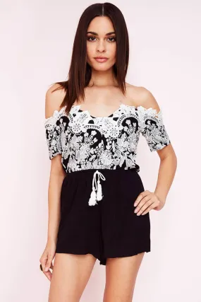 Inaya Dressy Lace Romper Black