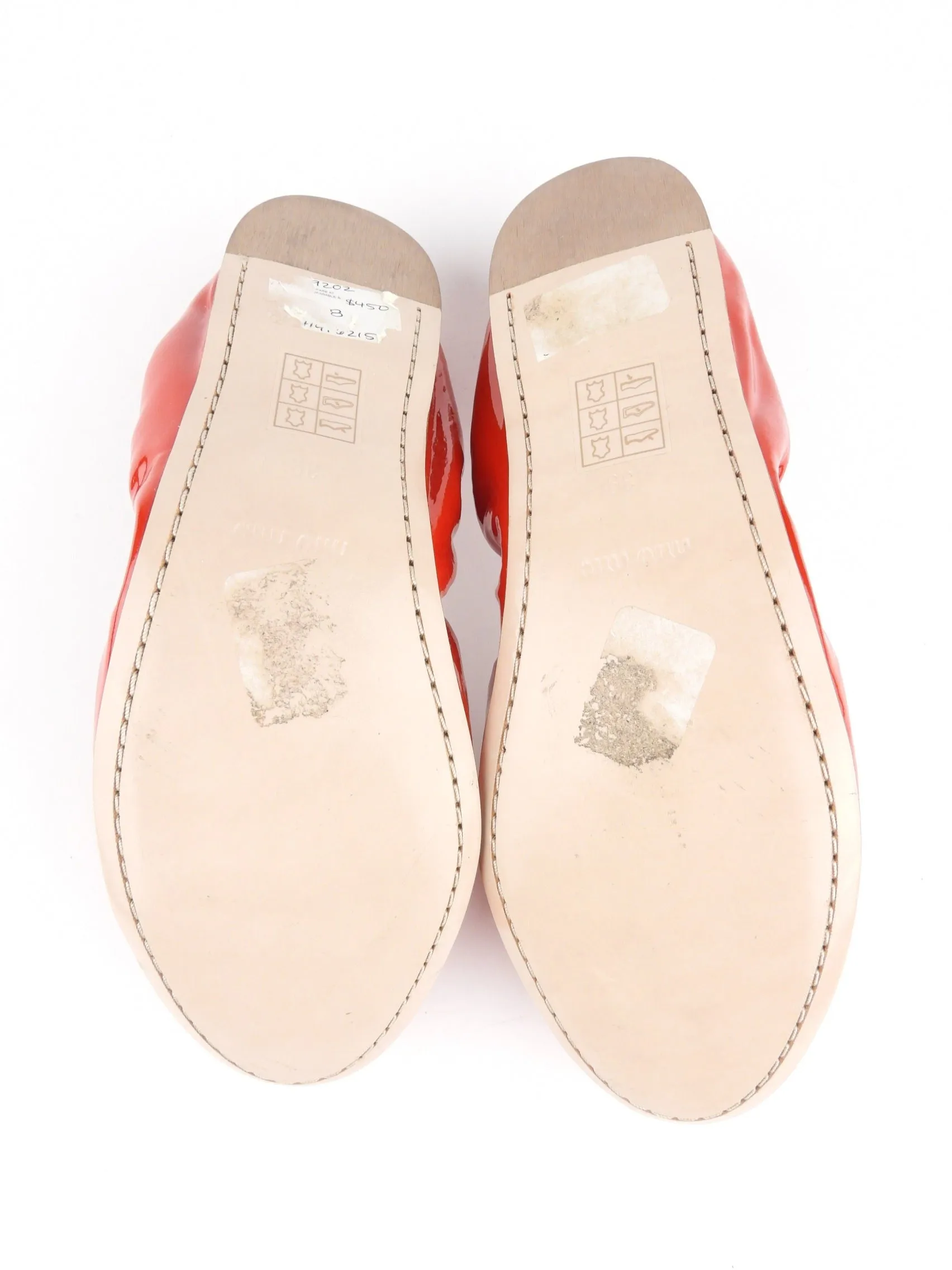 Miu Miu Red Patent Ruched Bow Ballerina Flats - 39